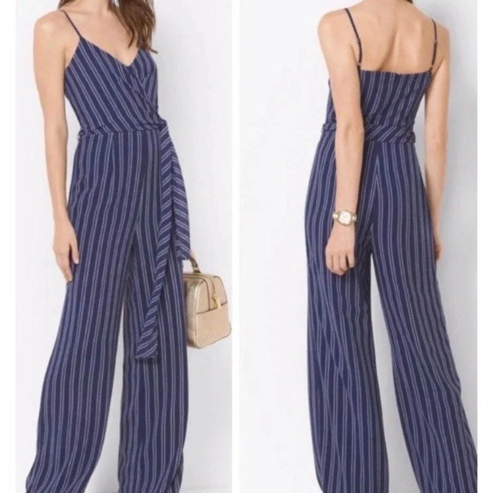 NWT Michael Kors Twilight‎ Blue Striped Sleeveless Jumpsuit Elegance Women's S
